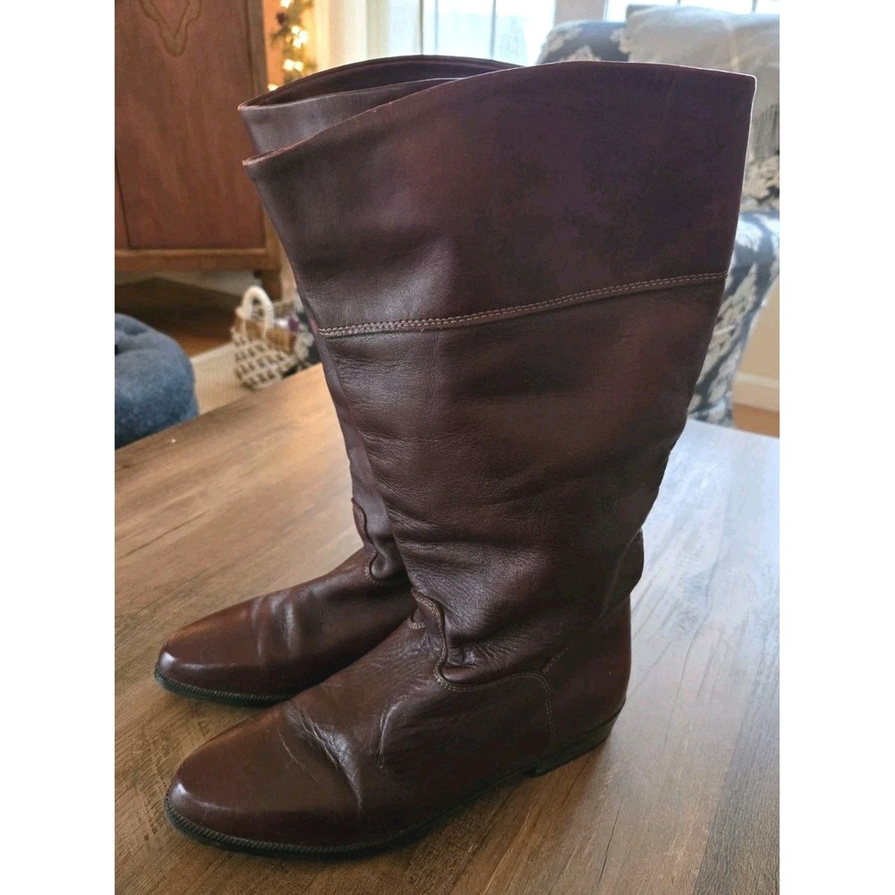 VTG LL Bean Genuine Leather 14" Ladies Boots Mohagony Color Canada 8.5B VGUC